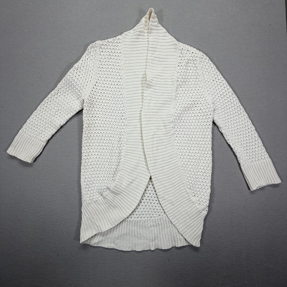 Converse Womens Cardigan Relaxed White Pointelle Knit Open Front Shawl Large